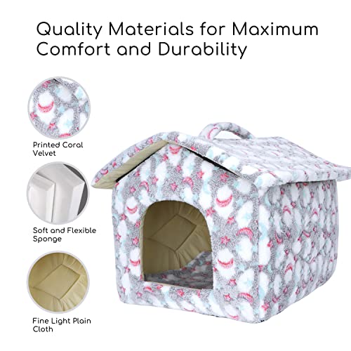 Nobleza Cueva Suave Nido Cueva para Perros Gatos,Casa para Perro con Cojín Extraíble y Lavable,Cálido Felpa Cama Cojin Interior Invierno para Perro y Gato Medianos Pequeños,(S) L42*W39*H33CM,Gris