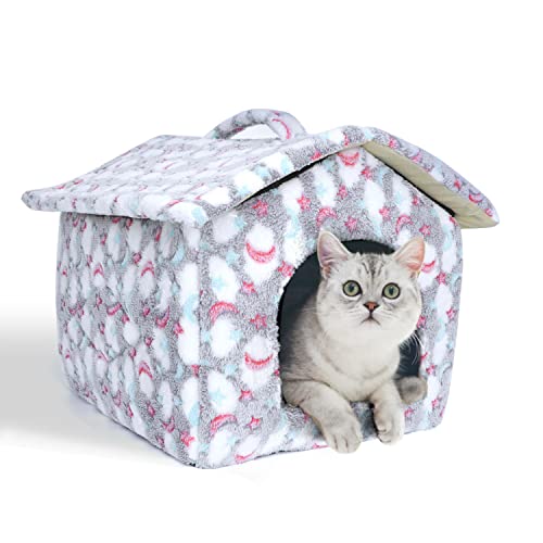 Nobleza Cueva Suave Nido Cueva para Perros Gatos,Casa para Perro con Cojín Extraíble y Lavable,Cálido Felpa Cama Cojin Interior Invierno para Perro y Gato Medianos Pequeños,(S) L42*W39*H33CM,Gris