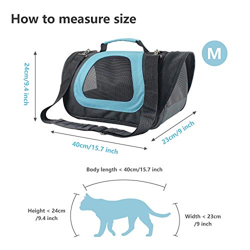 Nobleza -Transportin Gato Perro, Bolsa de Transporte Transpirable para Mascotas, 40 * 23 * 24 cm transportador de Mascotas para Perros/Gatos/Avión Mediano (Negro Azul)