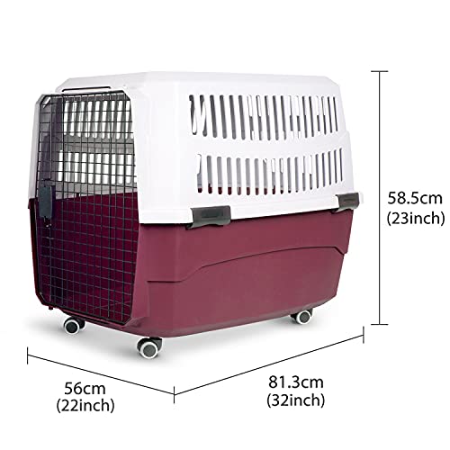 Nobleza - Transportin Perro Grande, Transportin para Perro Portátil y Transpirable, Mascotas Perros Accesorios, Transportín Rígido para Perros con Ruedas de Plástico, 81.3x56x58.5 CM, Rojo & Gris