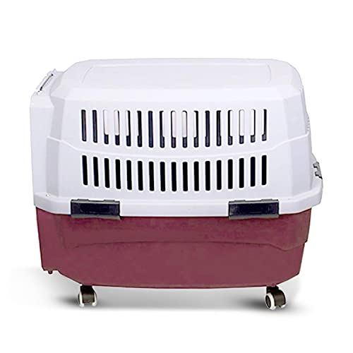 Nobleza - Transportin Perro Grande, Transportin para Perro Portátil y Transpirable, Mascotas Perros Accesorios, Transportín Rígido para Perros con Ruedas de Plástico, 81.3x56x58.5 CM, Rojo & Gris