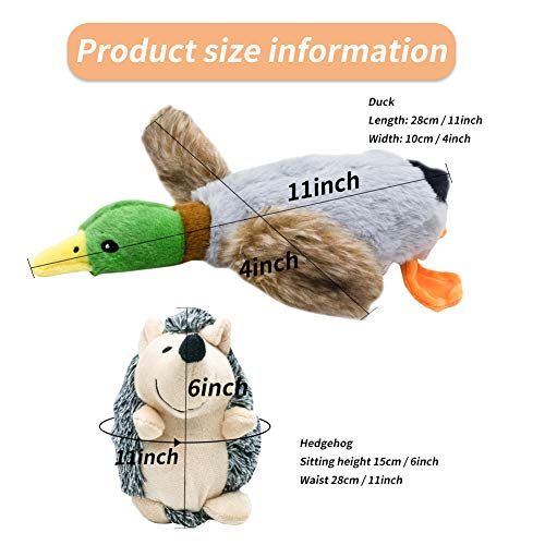 Nollary Dog Plush Squeaky Toys Peluche Pato y erizo Durable Pet Toys con sonidos BB integrados para aburrimiento Entretenimiento