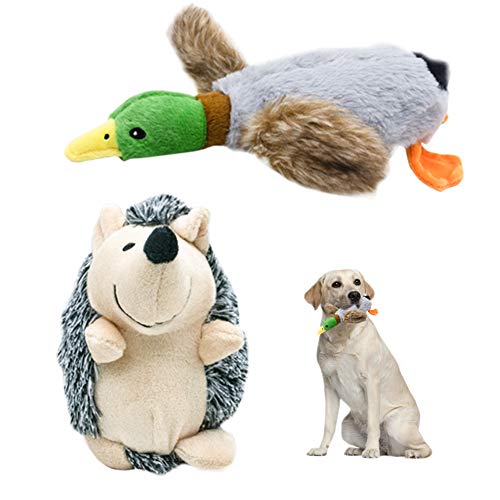 Nollary Dog Plush Squeaky Toys Peluche Pato y erizo Durable Pet Toys con sonidos BB integrados para aburrimiento Entretenimiento