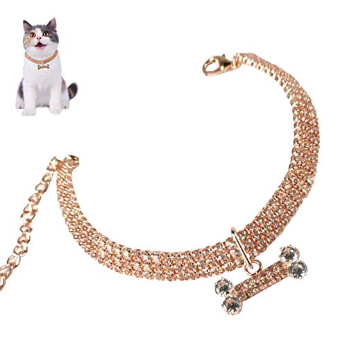 Non/Brand Dzmuero Collar Gato,Collar para Mascota Ajustables Collar de Oro Rosa para Mascotas Collar de Imitación de Diamantes Elástico Collares para Gatos Pequeños Conejos Fiestas de Cachorros Bodas