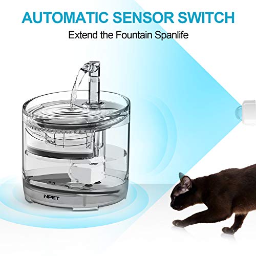 NPET - Fuente de agua para perro, gato con sensor, grifo de agua potable transparente con bomba supersilenciosa, dispensador de agua con filtro, filtro de repuesto, capacidad de 1,5 L