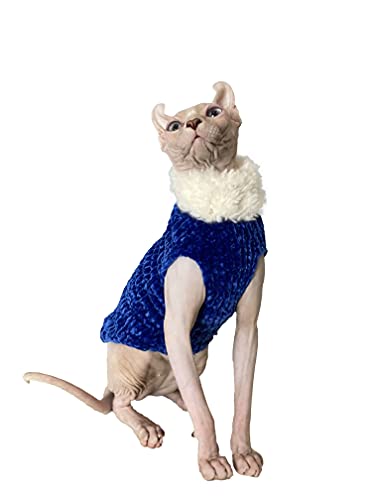 N/S Gato de Egipcio Traje de suéter de Invierno, Cuello Alto para Gato sin Pelo y Devon Rex (S (­1.5‒2kg Gato de Egipcio), Azul Zafiro)