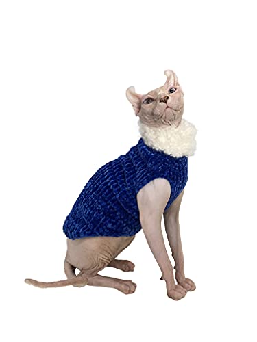 N/S Gato de Egipcio Traje de suéter de Invierno, Cuello Alto para Gato sin Pelo y Devon Rex (S (­1.5‒2kg Gato de Egipcio), Azul Zafiro)