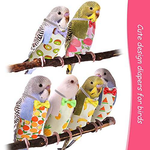 Nuanchu 6 Pañales de Pájaro Pañales Lavables para Loros Pañales Reutilizables para Traje de Vuelo de Pájaro Ropa Protectora de Pañal de Loro con Capa Interior Impermeable, Estilo de Fruta (Medio)