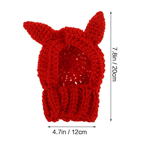 NUOBESTY Sombrero de Punto Rojo para Mascotas Perro de Lana Gato Gorro de Mascota Cachorro Gorro de Punto para Cachorro Peluche de Dibujos Animados Animal Perro Gato Ropa de Aseo