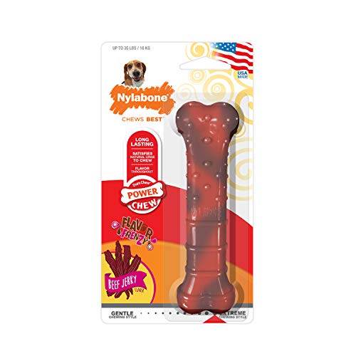 Nylabone Juguete Masticable En Forma de Hueso para la Higiene Dental de Perros con Mordida Agresiva, Hueso con Textura, Sabor A Jerky de Ternera, para Perros Adultos de hasta 16 Kilos