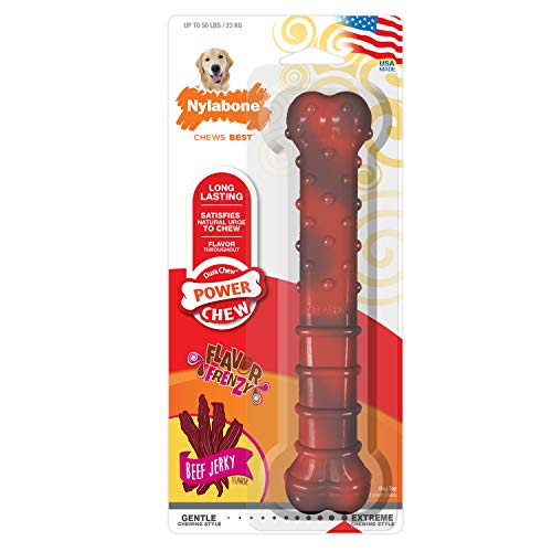 Nylabone Juguete Masticable En Forma de Hueso para la Higiene Dental de Perros con Mordida Agresiva, Hueso con Textura, Sabor A Jerky de Ternera, para Perros Adultos de hasta 23 Kilos