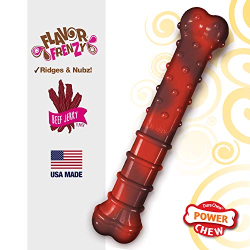 Nylabone Juguete Masticable En Forma de Hueso para la Higiene Dental de Perros con Mordida Agresiva, Hueso con Textura, Sabor A Jerky de Ternera, para Perros Adultos de hasta 23 Kilos