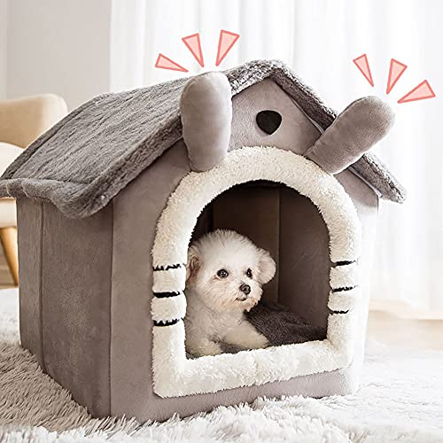 ODOORACT Caseta para perros, pequeña tienda para gatos, cama suave para mascotas, interior cerrada, cálida felpa, cesta con cojín extraíble, suministros para animales domésticos (L)