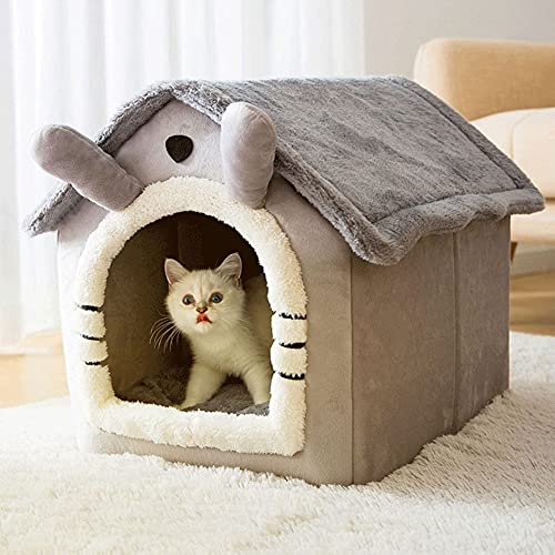 ODOORACT Caseta para perros, pequeña tienda para gatos, cama suave para mascotas, interior cerrada, cálida felpa, cesta con cojín extraíble, suministros para animales domésticos (L)