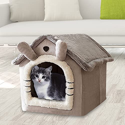 ODOORACT Caseta para perros, pequeña tienda para gatos, cama suave para mascotas, interior cerrada, cálida felpa, cesta con cojín extraíble, suministros para animales domésticos (L)