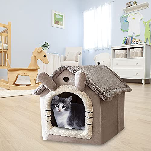 ODOORACT Caseta para perros, pequeña tienda para gatos, cama suave para mascotas, interior cerrada, cálida felpa, cesta con cojín extraíble, suministros para animales domésticos (L)