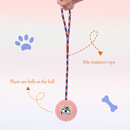 OFNMY Pelota para perro con cuerda – bola en una cuerda de juguete para perro, goma natural duradera, juguete de masticar para perros, juguete de entrenamiento perfecto para perros, rojo y azul