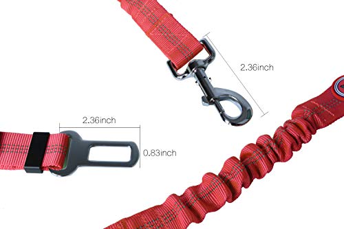 OKICHOBI | Correa de seguridad para perros para coches | 45 cm – 65 cm ajustable con 12 cm de margen por goma | Correa roja con hebilla plateada y mosquetón