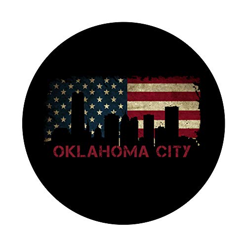 Oklahoma City Skyline Art Proud USA Bandera Americana PopSockets PopGrip: Agarre intercambiable para Teléfonos y Tabletas