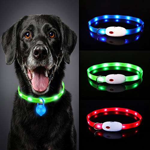 Oladwolf Collar Luminoso Perro, USB Recargable Collar Perro luz Seguro 3 Modos, Collar LED Impermeable Ajustable para Perro y Gato Menos 20kg - Verde