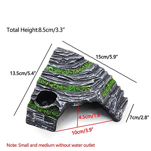 OMEM Reptil Box Refugio Terrario Escondite Cuevas Tortuga Plataforma para Tomar el Sol Decoración de Hábitat Humidificar Ocultar Cueva Resina Roca (M)