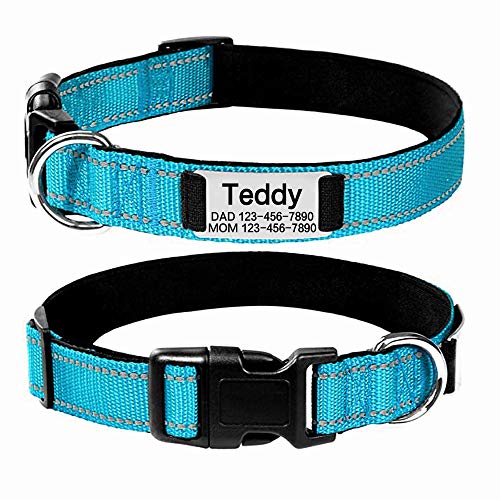 Oncpcare Collar de perro personalizado, grabado personalizado con nombre de mascota y número de teléfono, collar de identificación de perro bordado reflectante