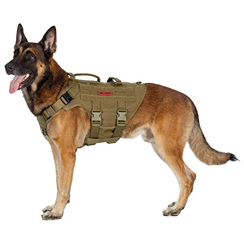 OneTigris K9 X Destroyer - Arnés táctico para perro con 3 asas y hebillas de metal (1 unidad), color marrón Coyote