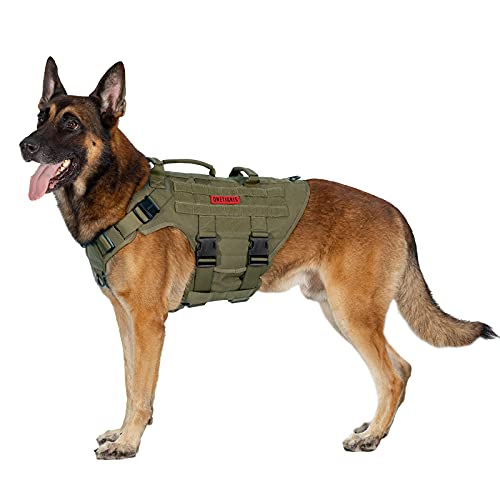 OneTigris K9 X Destroyer - Arnés táctico para perro con 3 asas y hebillas de metal (M, Ranger verde)