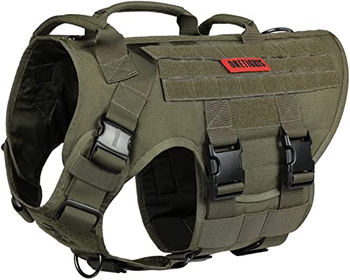 OneTigris K9 X Destroyer - Arnés táctico para perro con 3 asas y hebillas de metal (M, Ranger verde)