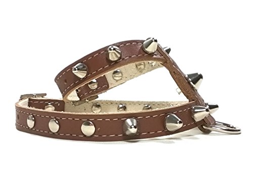 Original Arnés para Perros, Cuero Marrón con Pinchos, Correa y Pulsera Opcional, Piel de Calidad, Hecho a Mano en España , Pequeño, Chihuahua y Cachorro, XS: Cuello 14-18 cm, Pecho 28-32 cm