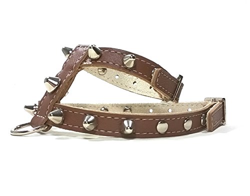 Original Arnés para Perros, Cuero Marrón con Pinchos, Correa y Pulsera Opcional, Piel de Calidad, Hecho a Mano en España , Pequeño, Chihuahua y Cachorro, XS: Cuello 14-18 cm, Pecho 28-32 cm