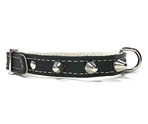 Original Collar para Perro de Cuero Negro con Pinchos, Todas las Tallas, Correa Opcional, Piel de Calidad, Diseño Hecho a Mano, Pequeño y Chihuahua, 25 cm XXXS: Cuello 15-20 cm, Ancho 13mm