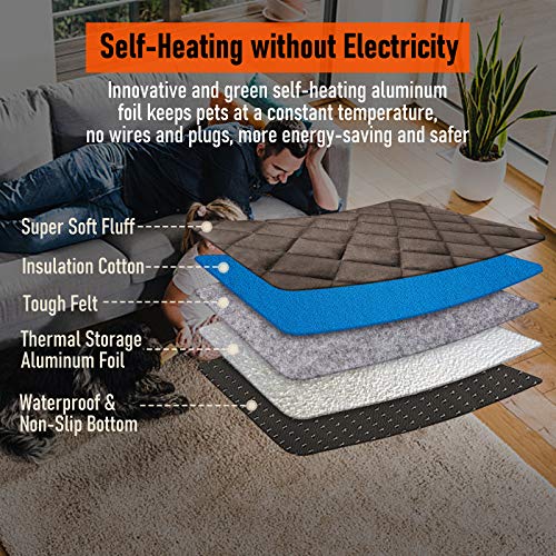 ORIMIO Manta Autocalentable para Gatos & Perros, 90x60cm Talla Grande Almohadilla Térmica Impermeable Antideslizante Lavable Plegable sin Electricidad Ecológico Self Heating Pad para Mascotas, Café