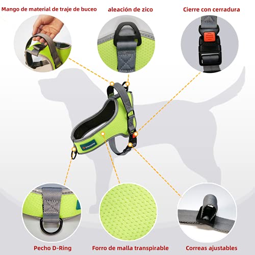 OrionisPet Arnés para Perros pequeño y Mediano Arnés para Perros Grande Transpirable Reflectante cómodo Suave Ajustable fácil de Usar Arnés para Perros (Verde, M)