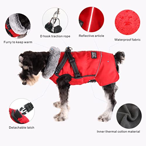 Oslueidy Abrigo de Perro Caliente,Chaqueta de Invierno Mascota Ropa de Perros pequeños Reflectantes Chaleco de Cachorro a Prueba de Viento Perro Snowsuit con arnés para pequeños Perros Grandes