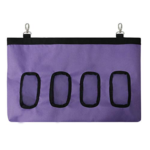 OttoBen Bolsa de Heno para Conejos & Conejillo de Indias & Chinchilla & Hámster, Paño Oxford 600D Resistente Mordeduras/Impermeable, Comedero Almacenamiento Heno Dispensador 4 Ventanas Morado