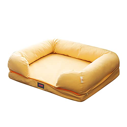 Oukerde Cama para Perros,colchoneta Perro,Nido Cuadrado de Lona de algodón,Suministros para Mascotas,Perrera Cuadrada,Cama para Perros,sofá para Perros,cojín,Amarillo,84 × 65 × 20cm