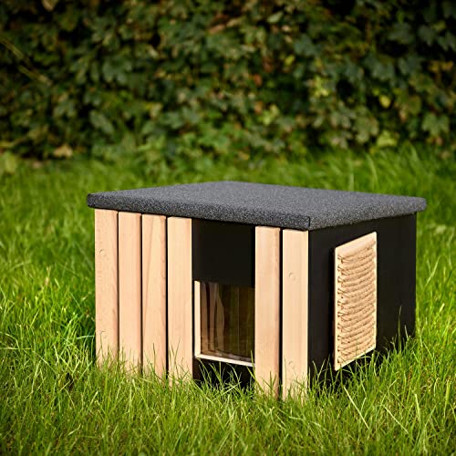 Outentin Caseta para Gatos Elegant, Moderna casa Grandes y pequeños Gate Impermeable, Resistente al Invierno, Bien Aislado para Interiores y Exteriores Caseta de jardín, Cueva para Gatos 56x47.5x32cm