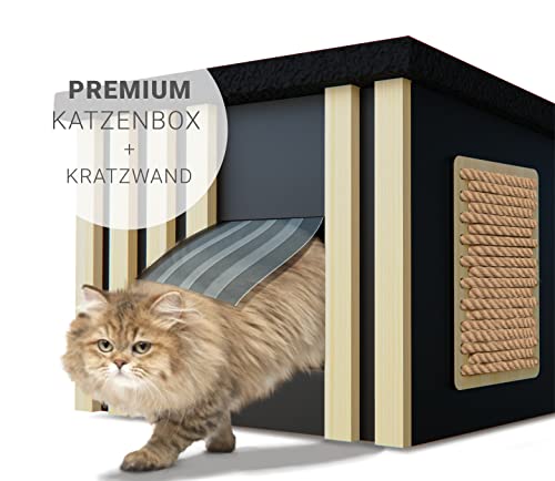 Outentin Caseta para Gatos Elegant, Moderna casa Grandes y pequeños Gate Impermeable, Resistente al Invierno, Bien Aislado para Interiores y Exteriores Caseta de jardín, Cueva para Gatos 56x47.5x32cm