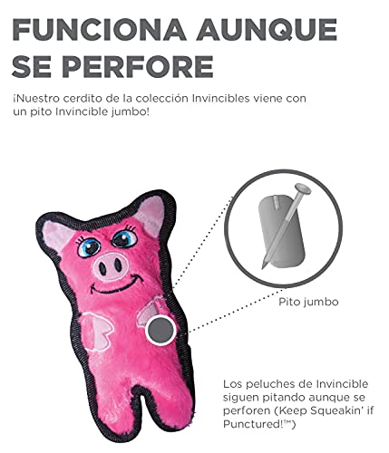 Outward Hound Invincibles Minis - Juguete con sonido para perros - Resistente y duradero - Cerdito - Rosa - XS