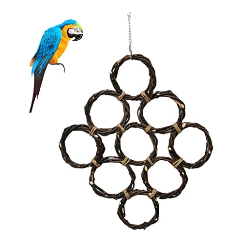 P Prettyia Loro de Madera Pájaro Escalada Red Animales Escalera Caña Bola Takraw Rama Combinaciones Malla Tejida Accesorios de Pie para Honey Gliders Cockatiel - Sin Bola de caña