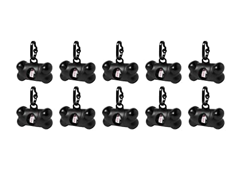 Pack 10 Dispensadores + 150 Bolsas para excrementos perros y mascotas. Colores. Bolsas Caca Perro. Portabolsas Heces (NEGRO)