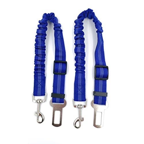 Pack de 2 Cinturon De Seguridad para Perros - Cinturon Perro Coche - Correa Perro Coche con Elástico y Fuerte Mosquetón para Trasportar Mascotas (2 Cinturones Azules)