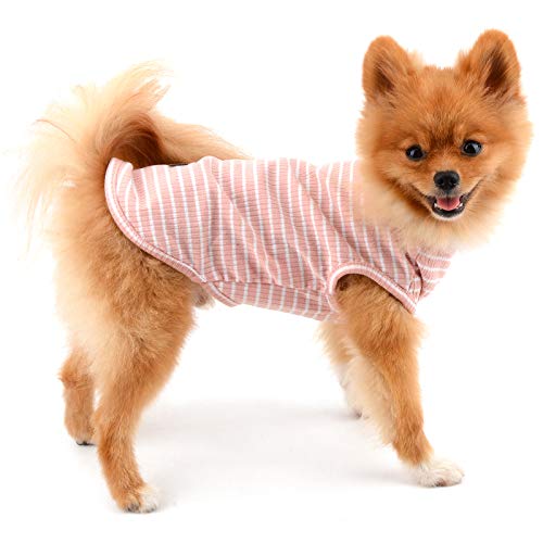 PAIDEFUL Ropa para Perros Pequeños Camiseta de Cachorro a Rayas de Verano para Niño y Niña Chaleco Transpirable 100% Algodón Camiseta sin Mangas Chihuahua Yorkshire Rosa XL