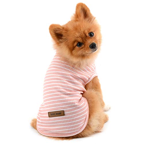 PAIDEFUL Ropa para Perros Pequeños Camiseta de Cachorro a Rayas de Verano para Niño y Niña Chaleco Transpirable 100% Algodón Camiseta sin Mangas Chihuahua Yorkshire Rosa XL