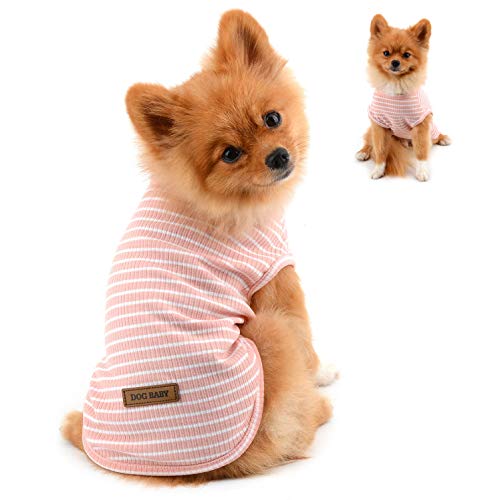 PAIDEFUL Ropa para Perros Pequeños Camiseta de Cachorro a Rayas de Verano para Niño y Niña Chaleco Transpirable 100% Algodón Camiseta sin Mangas Chihuahua Yorkshire Rosa XL