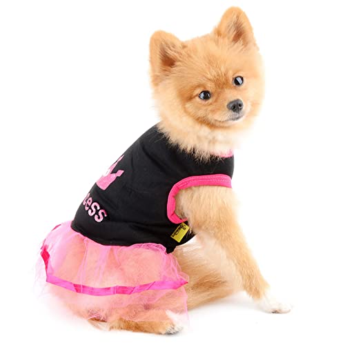 PAIDEFUL Rosa Vestido Tutu Camisas para Perros Pequeños Medianos Gatos Niñas Princesa de la Corona Camiseta de Algodón Suave Transpirables Puppy Chihuahua Yorkie Ropa para Mascotas al Aire Libre XL