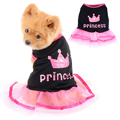 PAIDEFUL Rosa Vestido Tutu Camisas para Perros Pequeños Medianos Gatos Niñas Princesa de la Corona Camiseta de Algodón Suave Transpirables Puppy Chihuahua Yorkie Ropa para Mascotas al Aire Libre XL