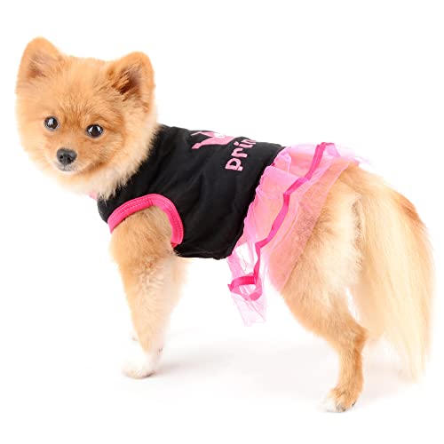 PAIDEFUL Rosa Vestido Tutu Camisas para Perros Pequeños Medianos Gatos Niñas Princesa de la Corona Camiseta de Algodón Suave Transpirables Puppy Chihuahua Yorkie Ropa para Mascotas al Aire Libre XL