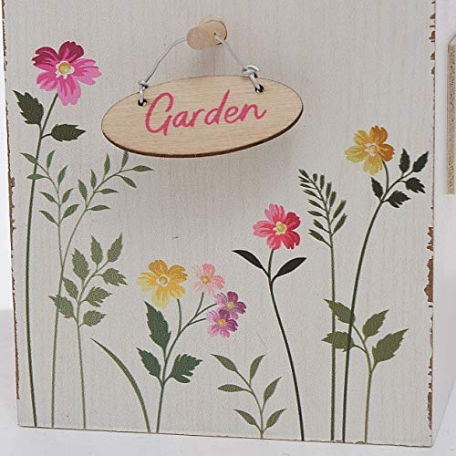 Pajarera de madera para balcón y jardín, nido, casa para pájaros, casa para pájaros, pajarera, blanco con techo rosa y praderas de flores, 15 x 12 x 22 cm